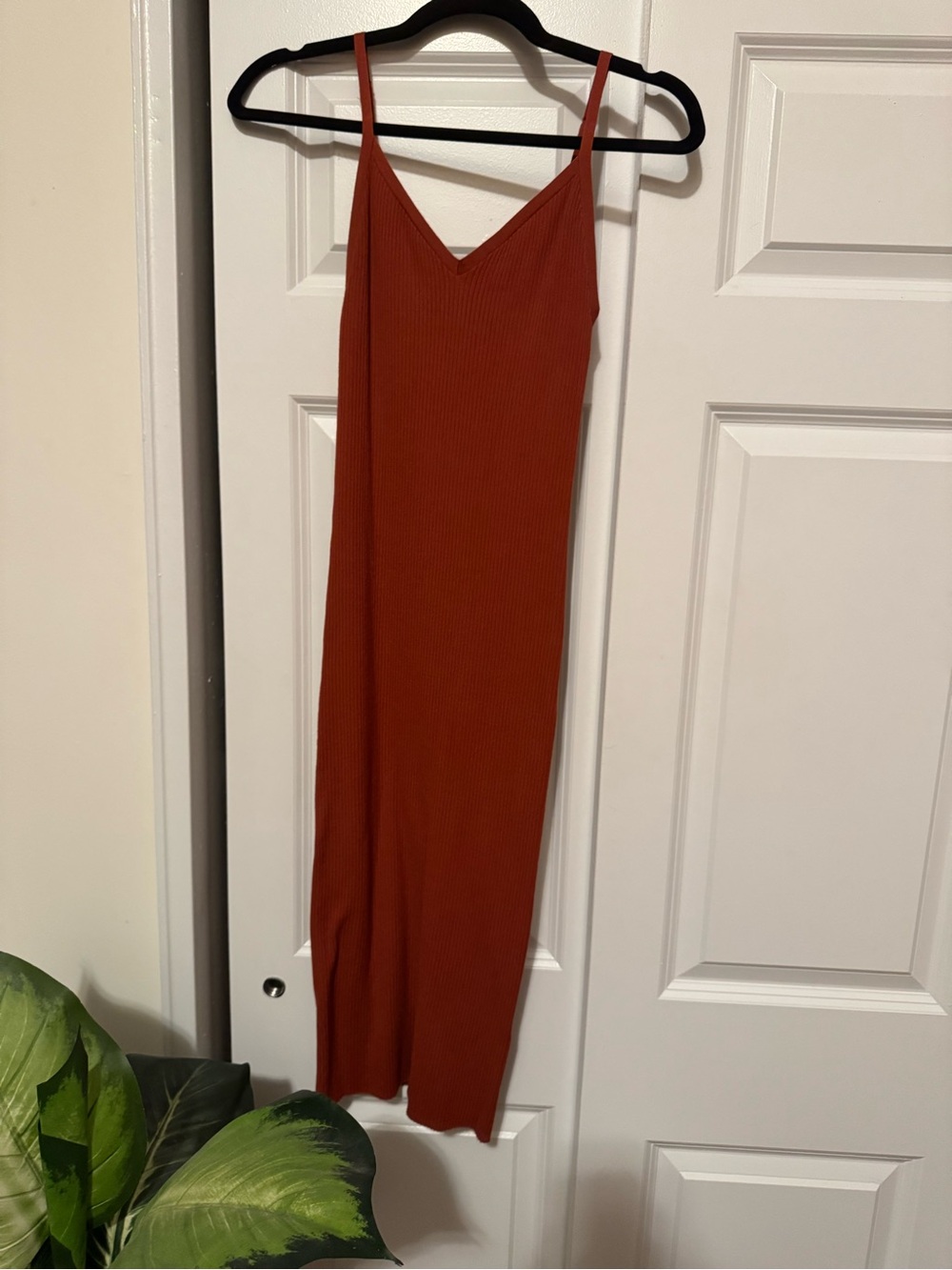 Aritzia Ribbed Slip Midi Dress - Rust Orange